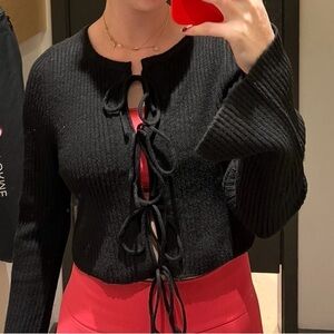 UO Kimchi Blue Black Ribbed Lace-Up Sweater